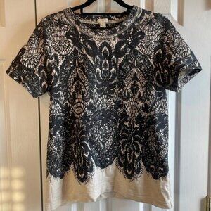 100% Cotton J Crew Lace Print Short Sleeve French Terry Top M